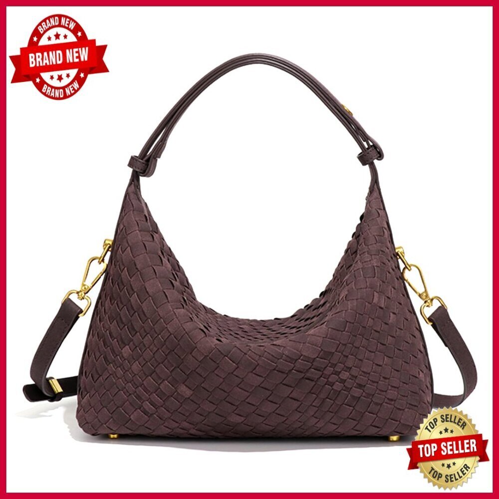 Medium Woven Suede Hobo Bag Adjustable Crossbody Shoulder Purse